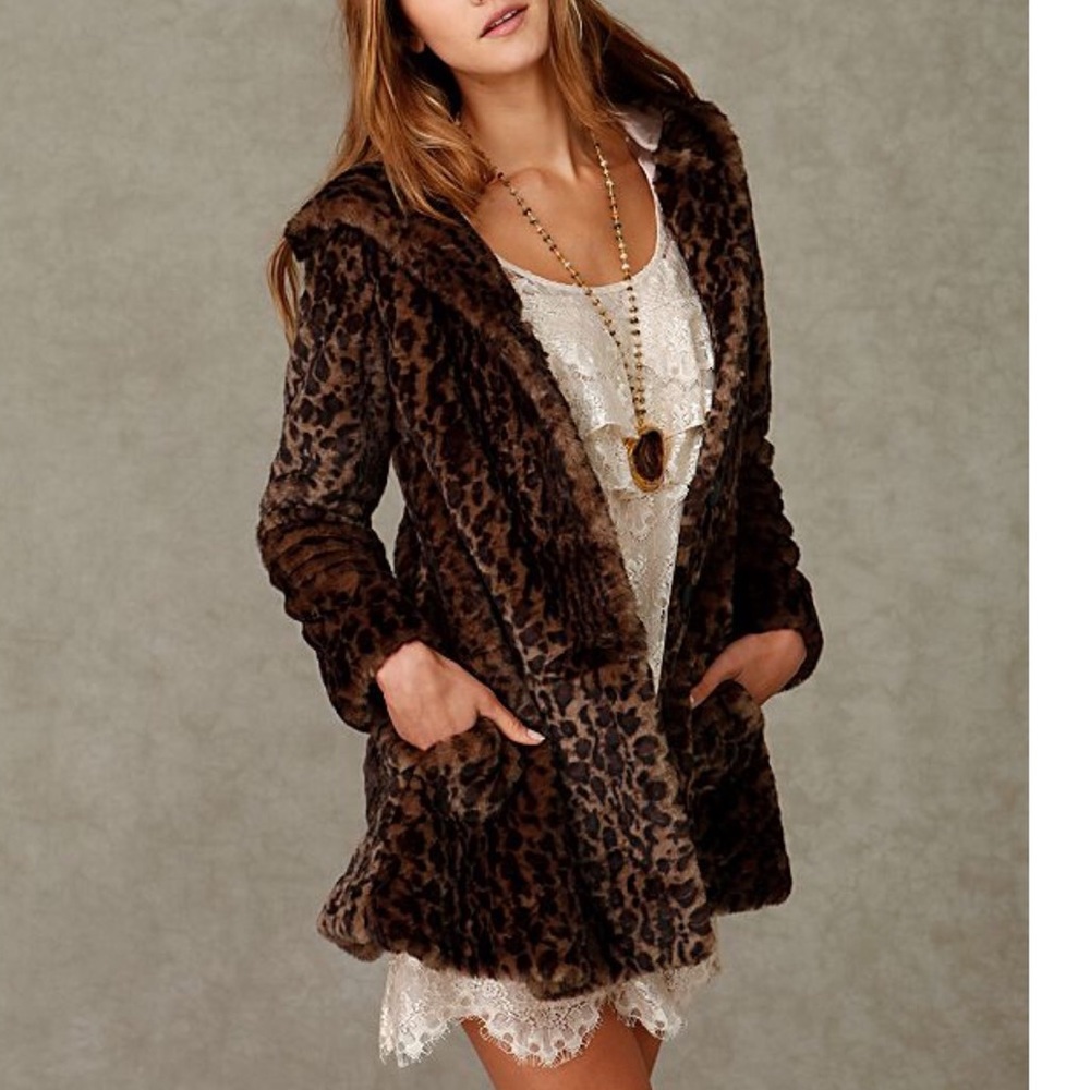 Free People Leopard Hooded Coat